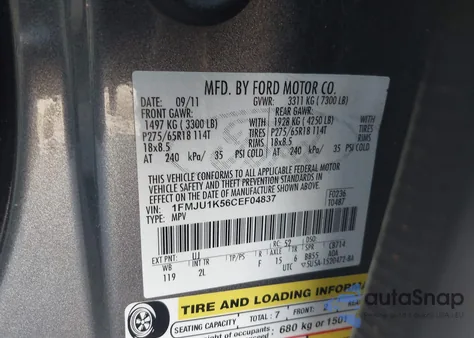 2012 Ford Expedition Limited z USA, uszkodzony, nr VIN 1FMJU1K56CEF04837